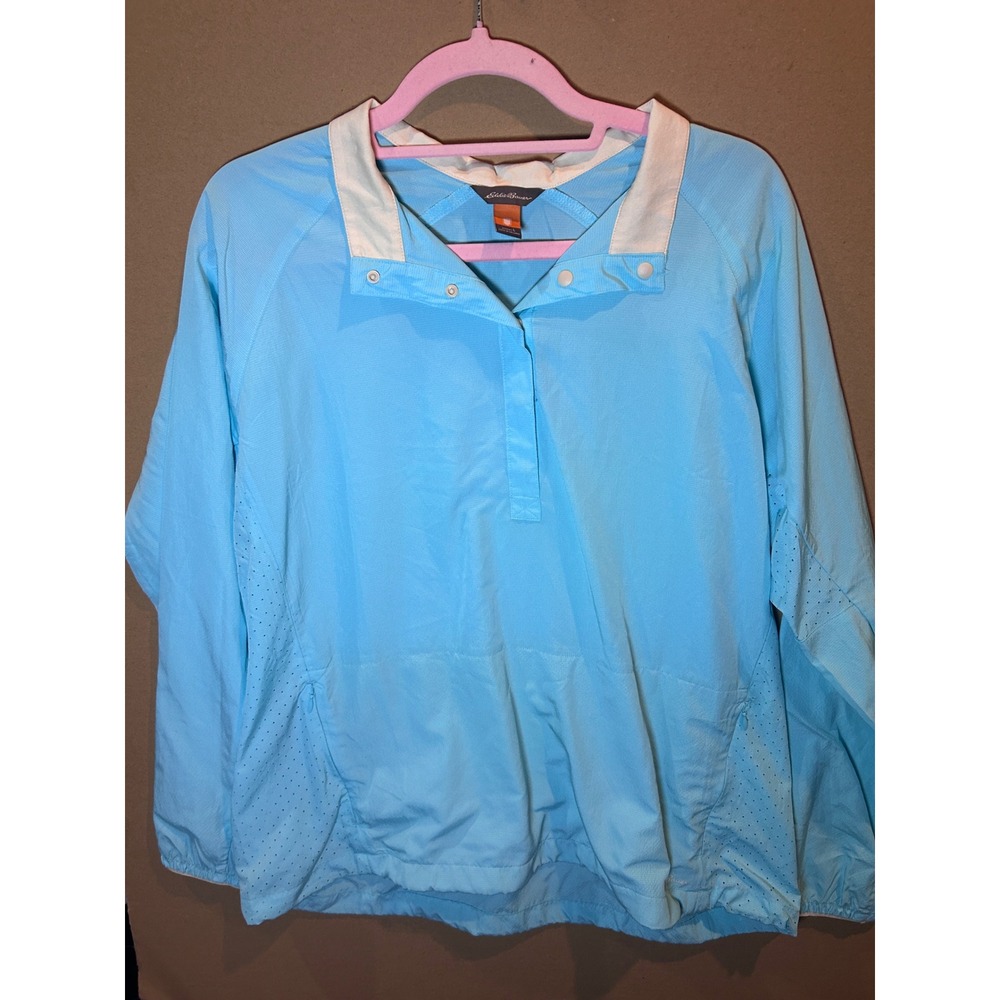 Eddie‎ Bauer Sport Shop Pullover Women L Blue Excellent Snap Neck Windbreaker